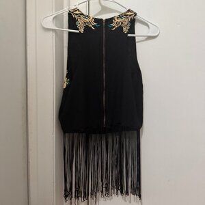 Embroidered, Zip-up, cropped, Fringe detailing